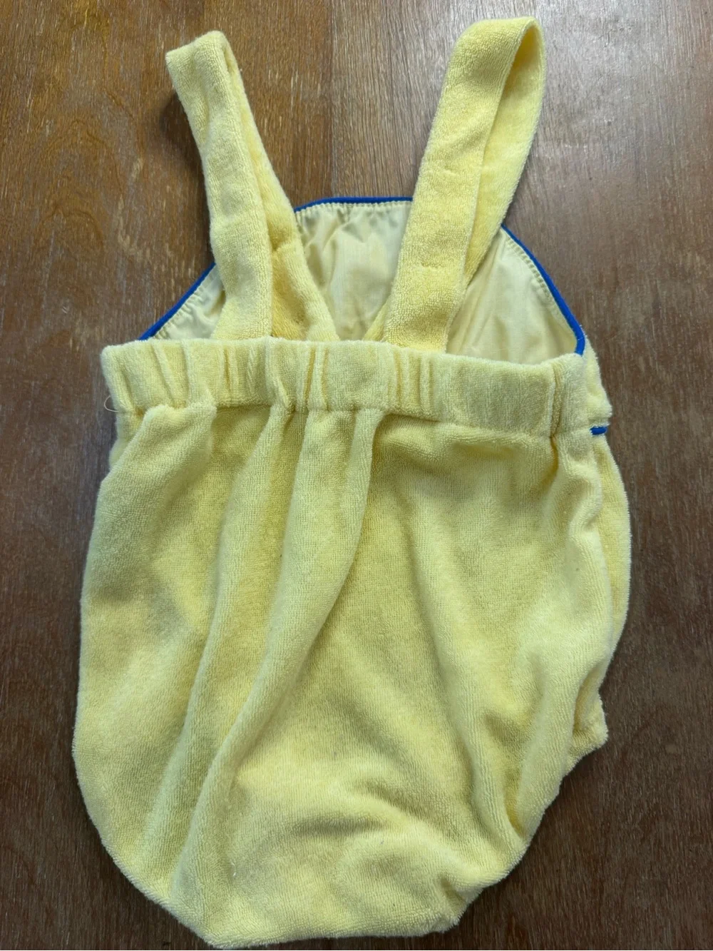 Source Unknown Yellow Terry Diaper Romper with Duck Embroidery